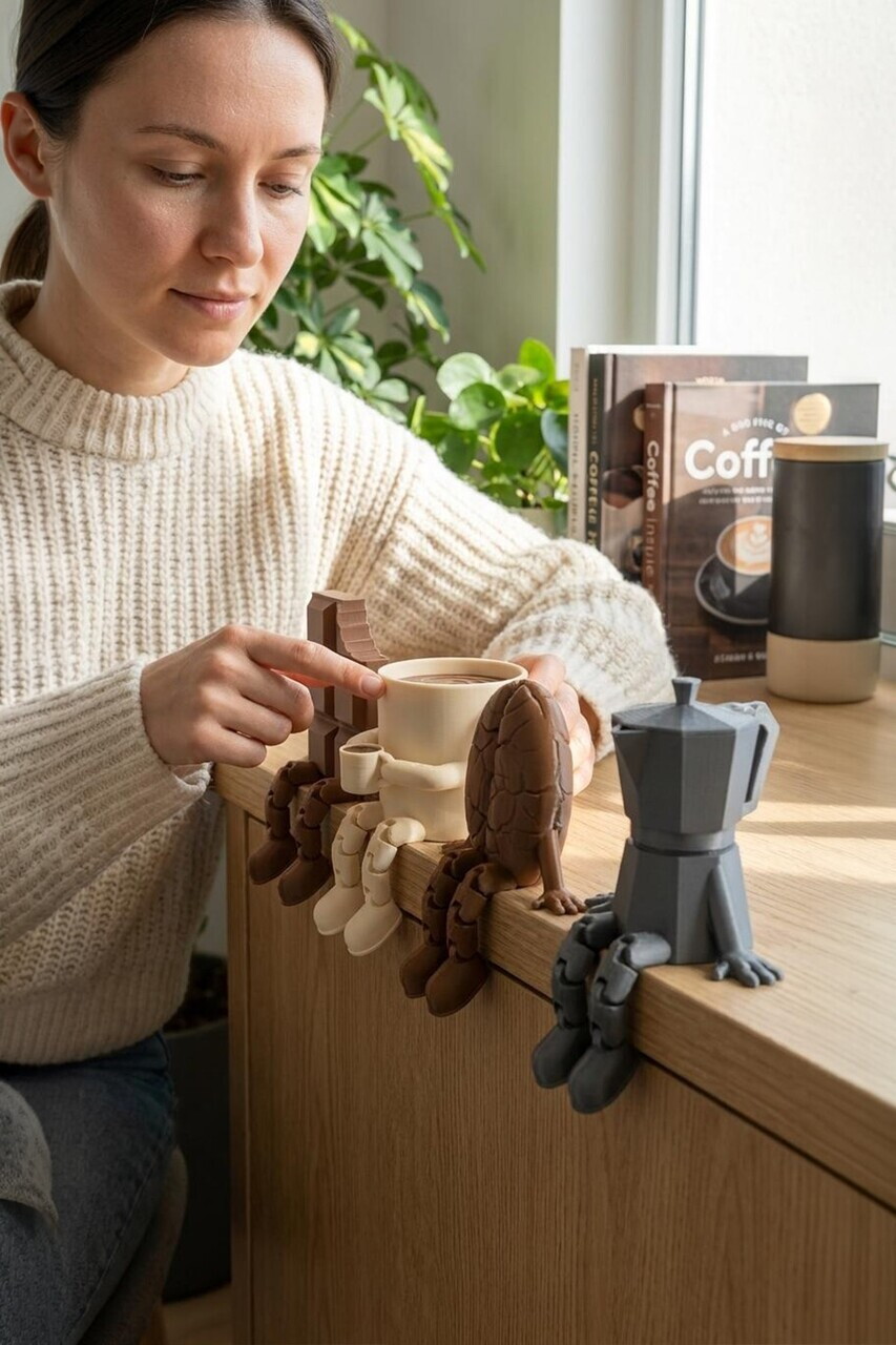 Set suporturi lumanari, Coffee Corner, Bioplastic, Maro / Crem / Gri — imaginea 3