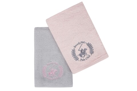 Set 2 prosoape de maini, Beverly Hills Polo Club, 402 – Pink, Light Grey, 50×90 cm, 100% bumbac, roz/gri Beverly Hills Polo Club
