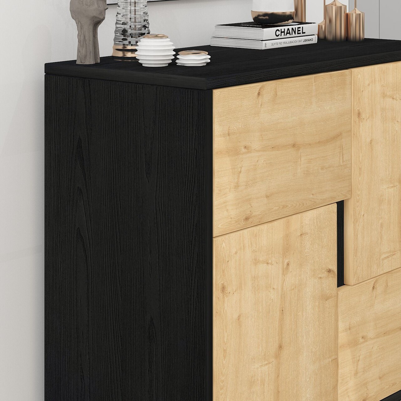 Dulap multifunctional, Hanah Home, Darien, 76.5x79.5x35 cm, PAL, Lemn negru / Stejar safir — imaginea 4