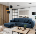 Coltar extensibil stanga 4 locuri ELTAP, LT-40NU, Dalia, 289x190x95 cm, lemn/poliester, albastru inchis