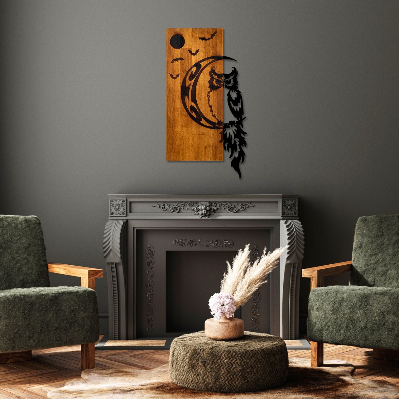 Decoratiune de perete, Owl, Lățime: 36 cm Înălțime: 66 cm Adâncime: 3 cm, Nuc / Negru - view 4