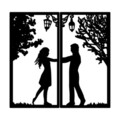 Decoratiune de perete, Meeting With Love, Metal, 34 x 66 cm, 2 piese, Negru
