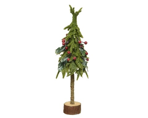 Decoratiune Mini tree w red berrie, Decoris, 12x35 cm, verde/rosu