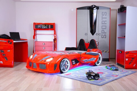 Pat pentru copii Car, Musvenus, Mnv3, 130x60x235 cm, Multicolor mezoni.ro