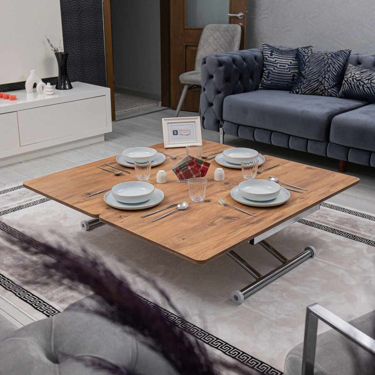 Masuta de cafea, Hanah Home, Juppo Ext, MDF, Pin / Crom — imaginea 4