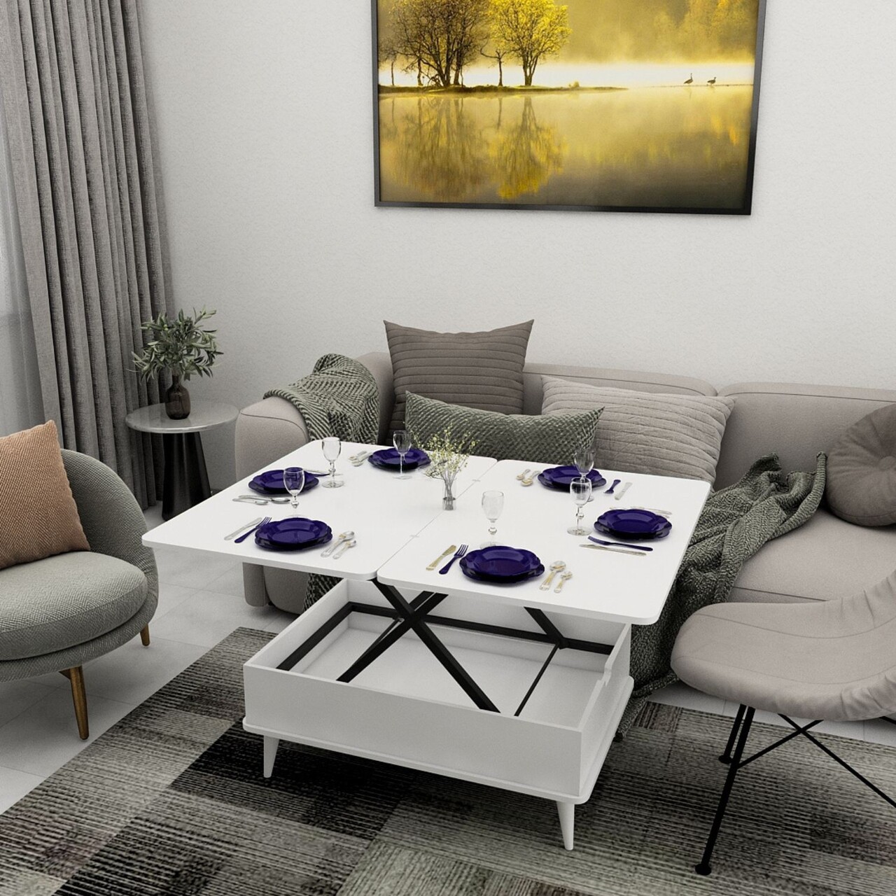 Masuta de cafea, Hanah Home, Dy Ada, 90x38x60 cm, PAL, Alb - view 2