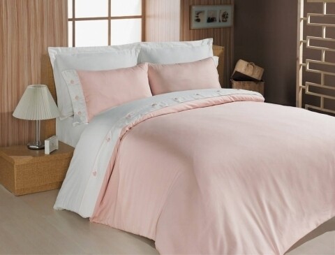 Lenjerie de pat dubla, 6 piese, 240x260 cm, 100% bumbac satinat, Cotton Box, Pink