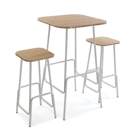 Set masa si scaune de bar 3 piese Braxton Light, Versa, 60 x 60 x 102 cm, metal/MDF