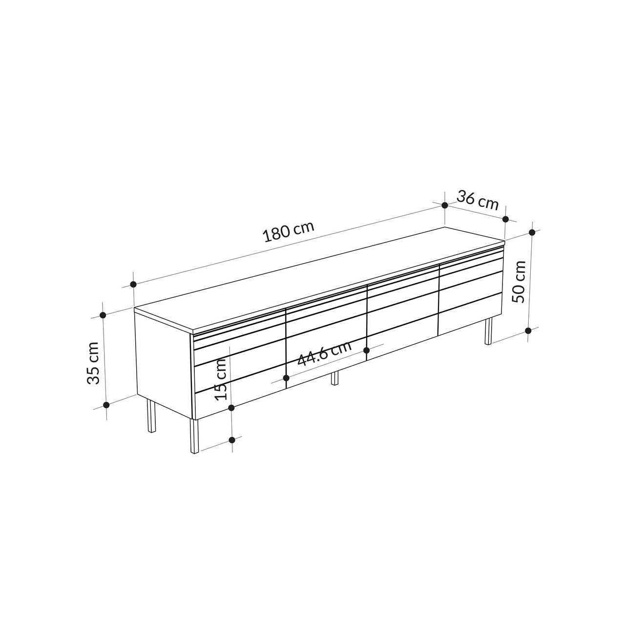 Comoda TV, Decortie, Arya, 180 X 50 X 36 Cm, Pal Melaminat, Alb