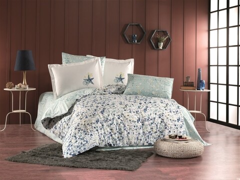 Lenjerie de pat pentru o persoana, 3 piese, 160×220 cm, 100% bumbac poplin, Hobby, Frame, albastru inchis 100