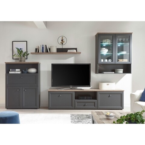 Compozitie biblioteca, led inclus, capri, l.324 l.43 h.200, pal/mdf, gri/natur