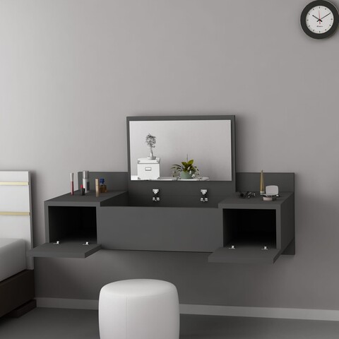 Masa de toaleta / machiaj cu oglinda Zakkum, Arnetti, fixare pe perete, 100×39.1×33 cm, antracit 100x39.1x33 imagine 2022