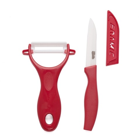 Set cutit si curatator legume, cook in style, vanora, ceramica, rosu