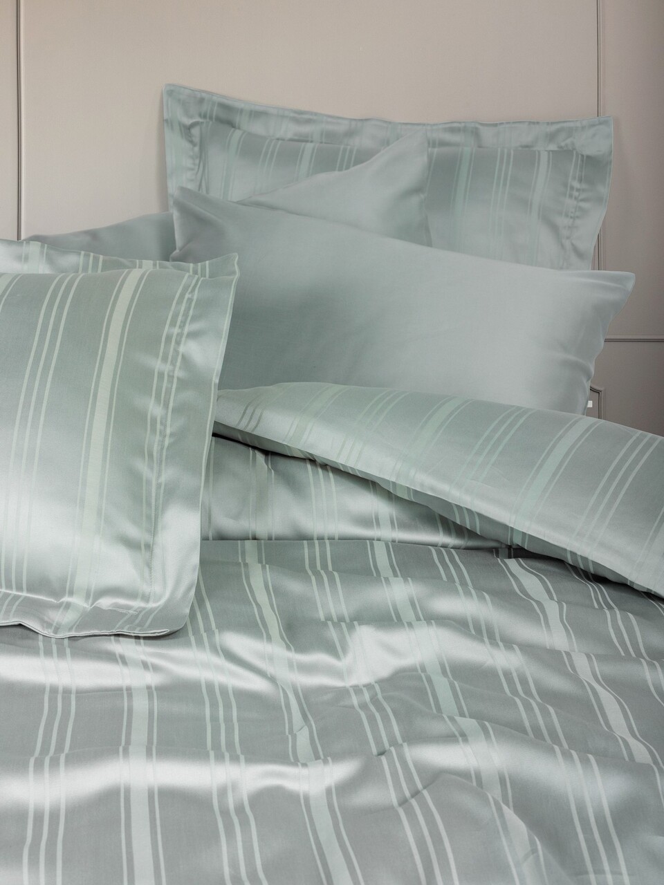 Set cuvertura matlasata dubla Bamboo, Bamboo Stripe - Mint, Cotton Box, 60% bumbac satinat/40% bambus - 1 | YEO