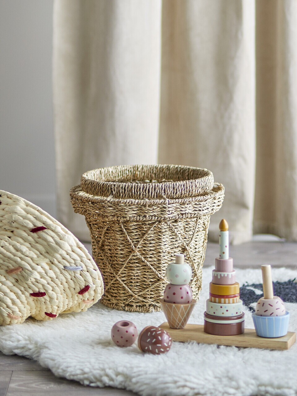 Cos cu capac, Bloomingville, Cillie, 28x41 cm, iarba de mare impletita/otel, natural - imagine 2