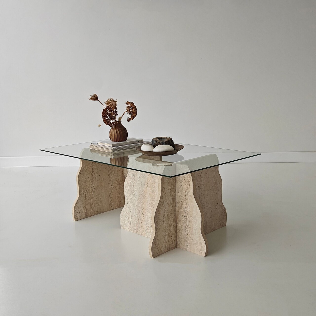 Masuta de cafea, Hanah Home, Canyon, 105x40x65 cm, Travertin / Transparent - view 2