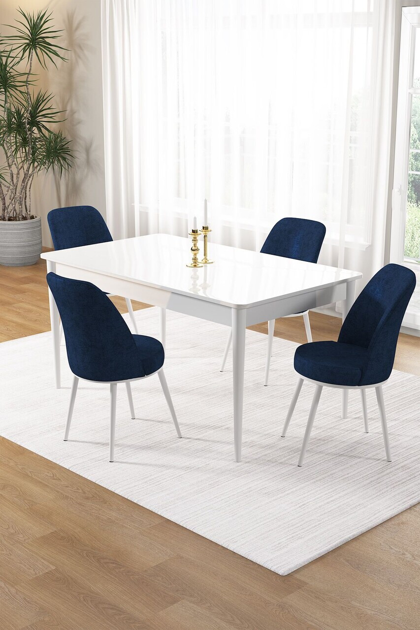Set masa si scaune (5 piese), Hanah Home, Pir, Alb / Bleumarin