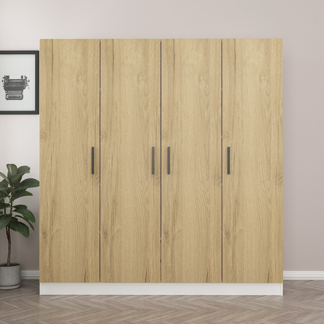 Dulap pentru haine, Minerva, Kale, 180x190x52 cm, PAL, Nuc/Alb - 1 | YEO