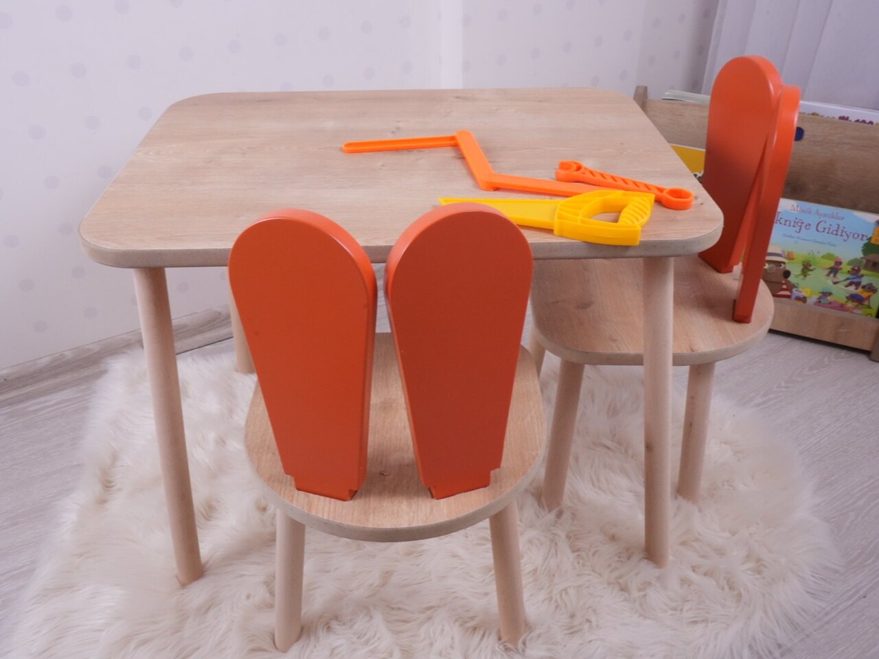 Set masa si scaun pentru copii, Bambini, Bunny Two Chair Set, Portocaliu/Maro