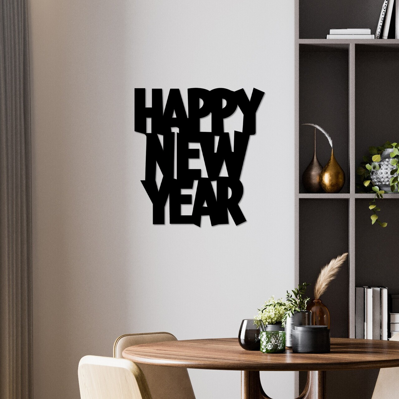 Decoratiune de perete, New Year 4, Dimensiuni: 31 x 33 cm, Negru — imaginea 3