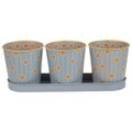 Set 3 ghivece cu tavita Sunflower, Creaciones Meng, 10x10, metal galvanizat