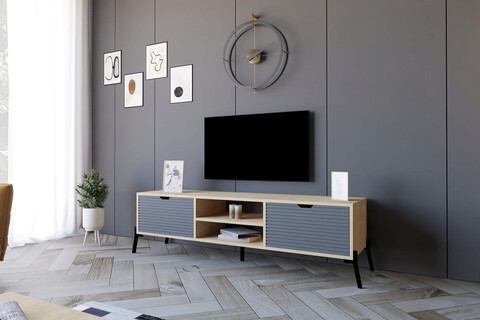 Comoda TV, Puqa Design, Nost, 160x41x40 cm, PAL, Stejar safir / Antracit mezoni.ro