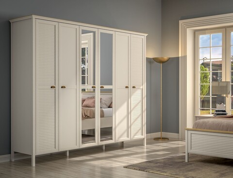 Dulap pentru haine, Hanah Home, FRN-21006, 265.8x215.9x60.9 cm, PAL, Crem