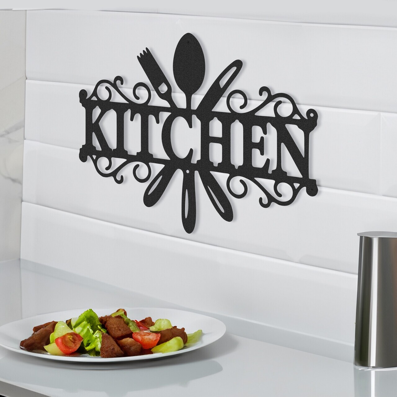 Decoratiune de perete, KITC-DEC-4005, Dimensiuni: 40 x 28 x 0,15 cm, Negru