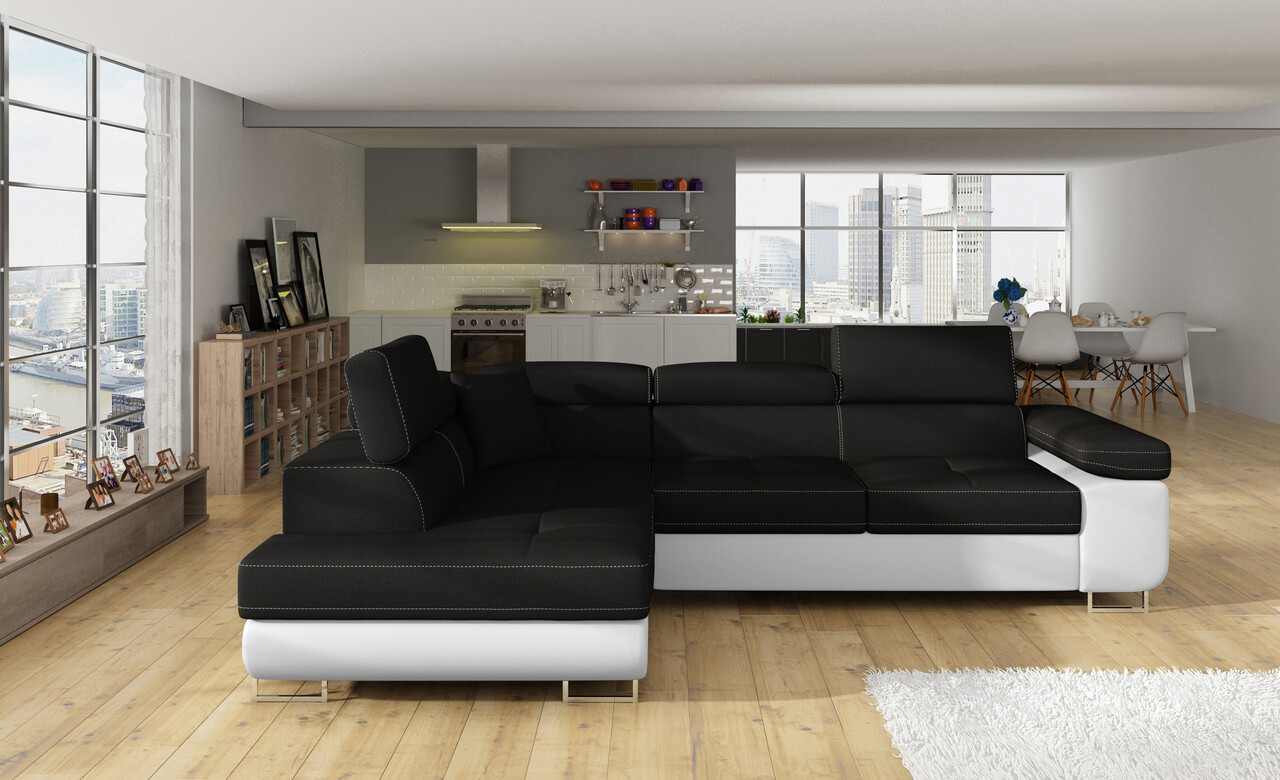 Coltar extensibil stanga 4 locuri, ELTAP, Anton, 272x203x85 cm, lemn/poliester, negru/alb - 1 | YEO