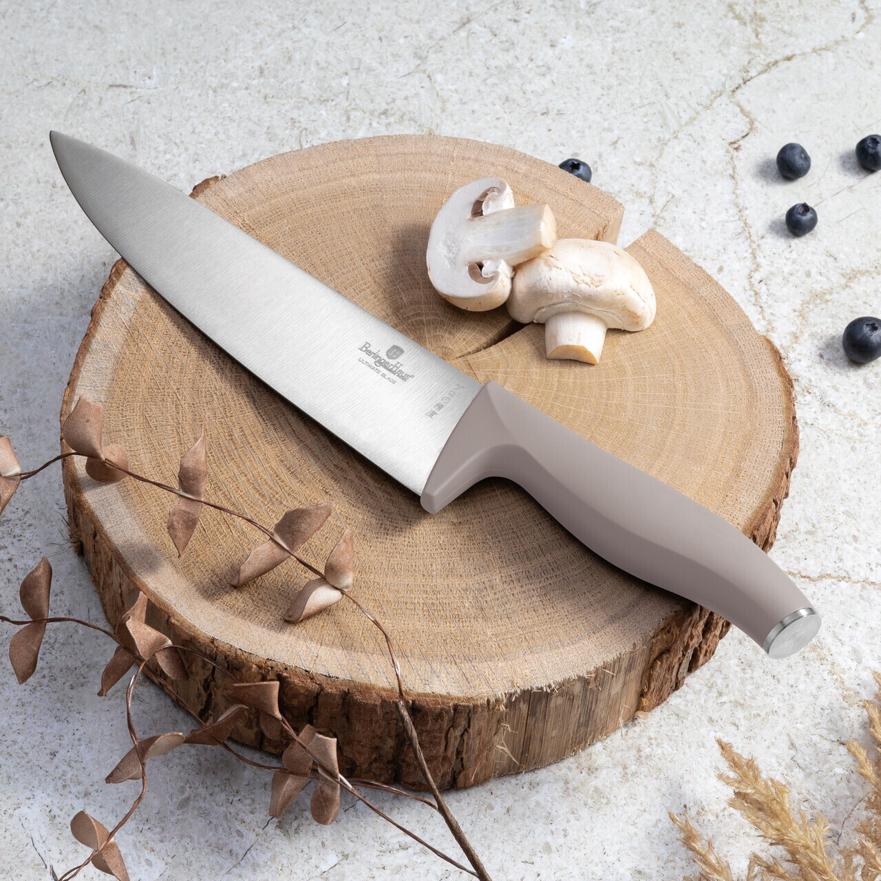 Set 5 cutite cu suport patrat Berlinger Haus, Taupe, inox/bambus, taupe mat/natur - imagine 5
