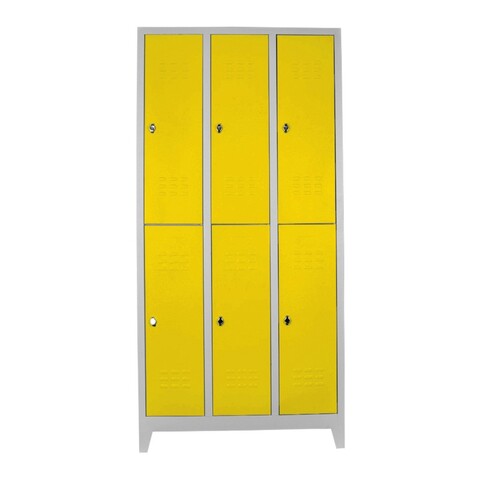 Dulap de depozitare cu incuietoare, Shelvoria, Js1014Sa, 117x200x40 cm, Otel, Gri / Galben