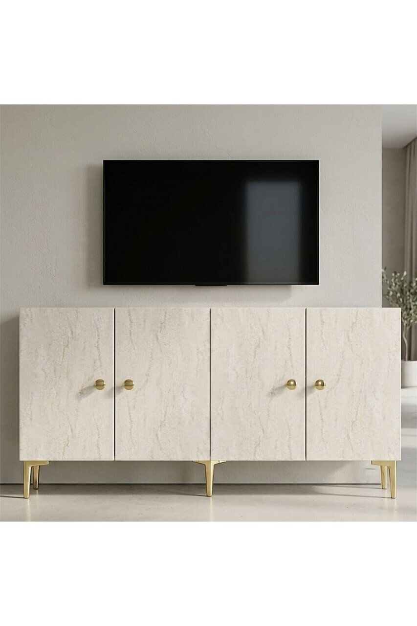 Consola, Hanah Home, Simple 180, 180x75x32 cm, Alb / Travertin — imaginea 2