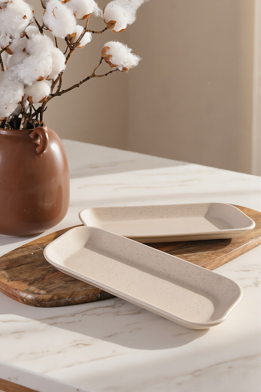 Set platouri servire, Hermia, 275KRM2658, 26 cm, 2 piese, Crema mata