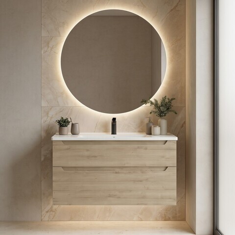 Dulap de baie cu chiuvetă, Hanah Home, Messina 100 v2, Stejar