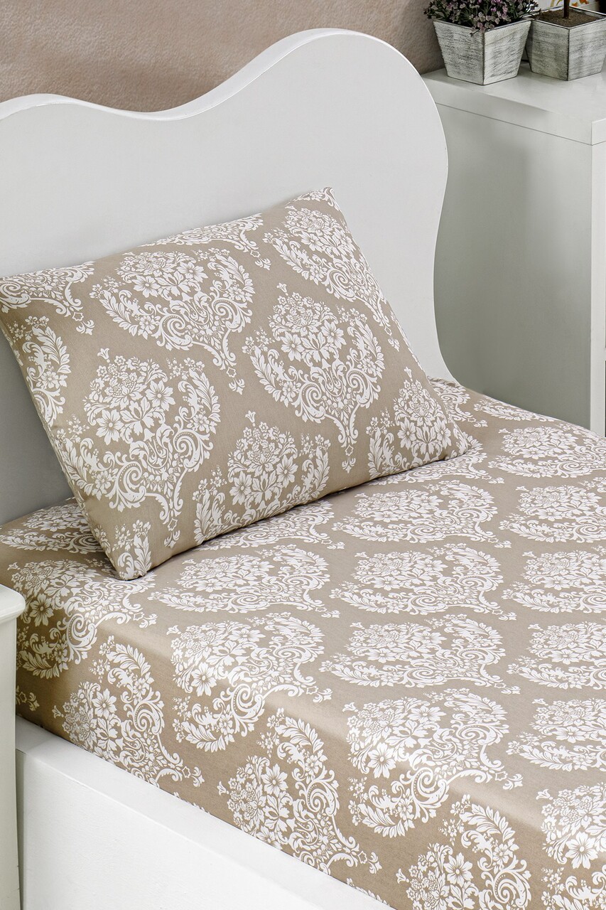 Set de pat pentru o persoana (cearceaf cu elastic si perna) 2 piese, Post - Brown, Eponj Home, 65% bumbac/35% poliester