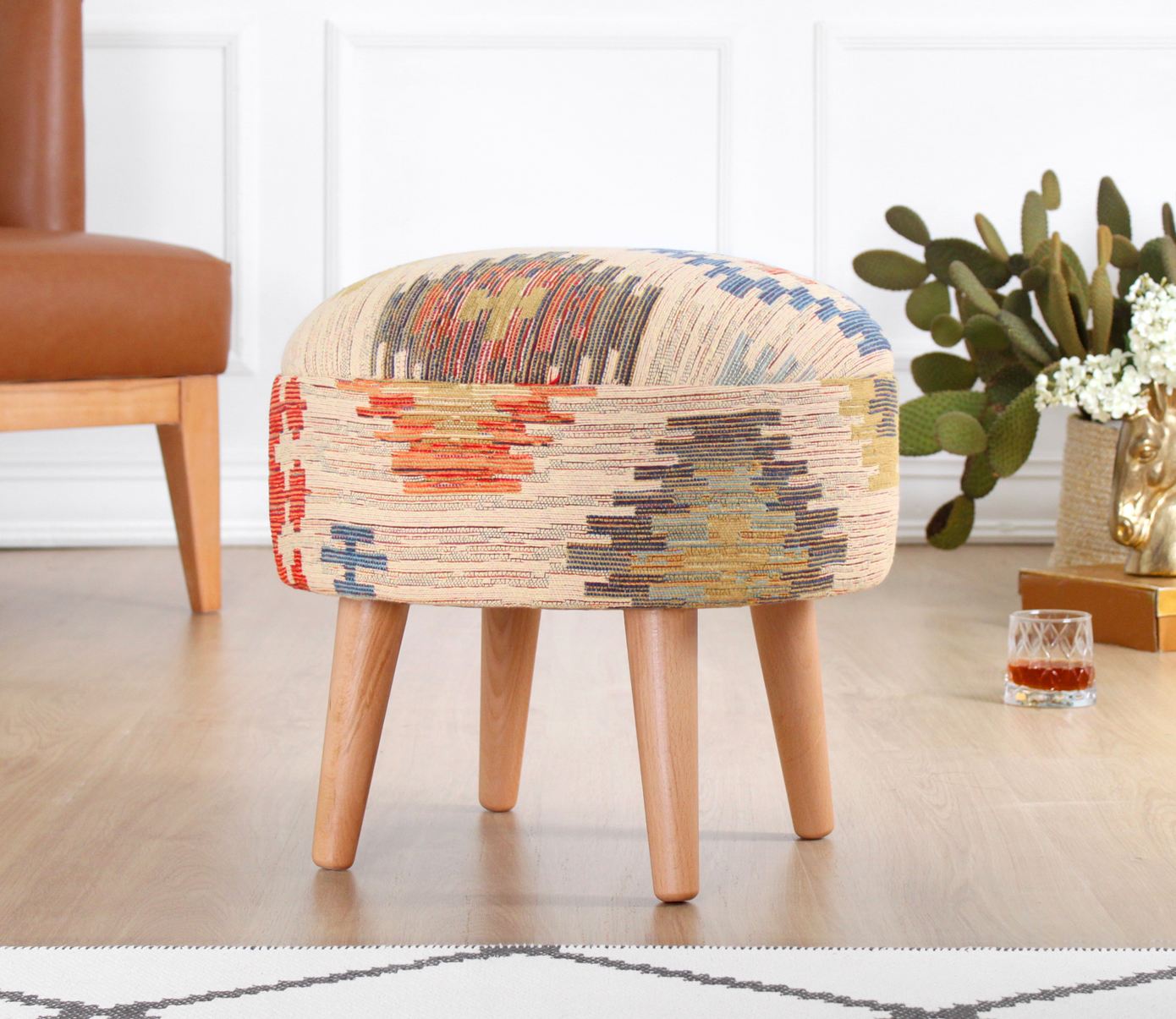 Taburet, Atelier del Sofa, 209FLF1441, 50% bumbac, 50% in, Crem