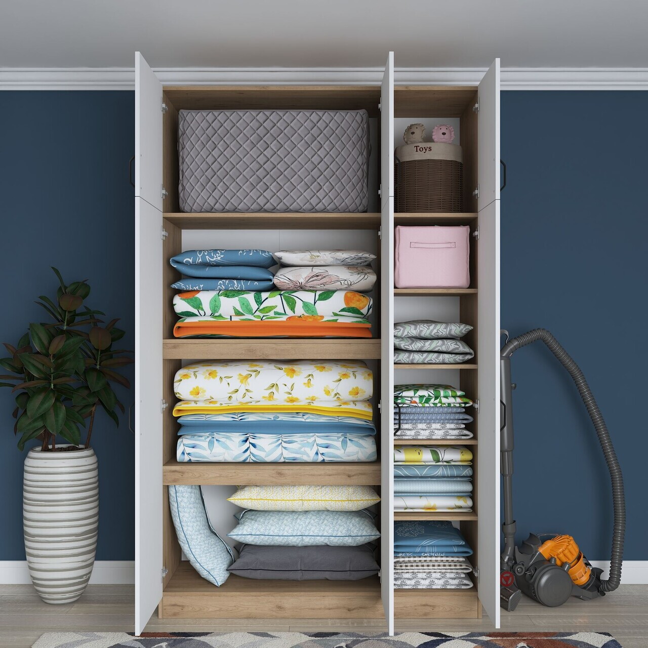 Dulap pentru haine, Hanah Home, BA104, 145x239x55 cm, PAL melaminat, Nuc/Alb - view 4