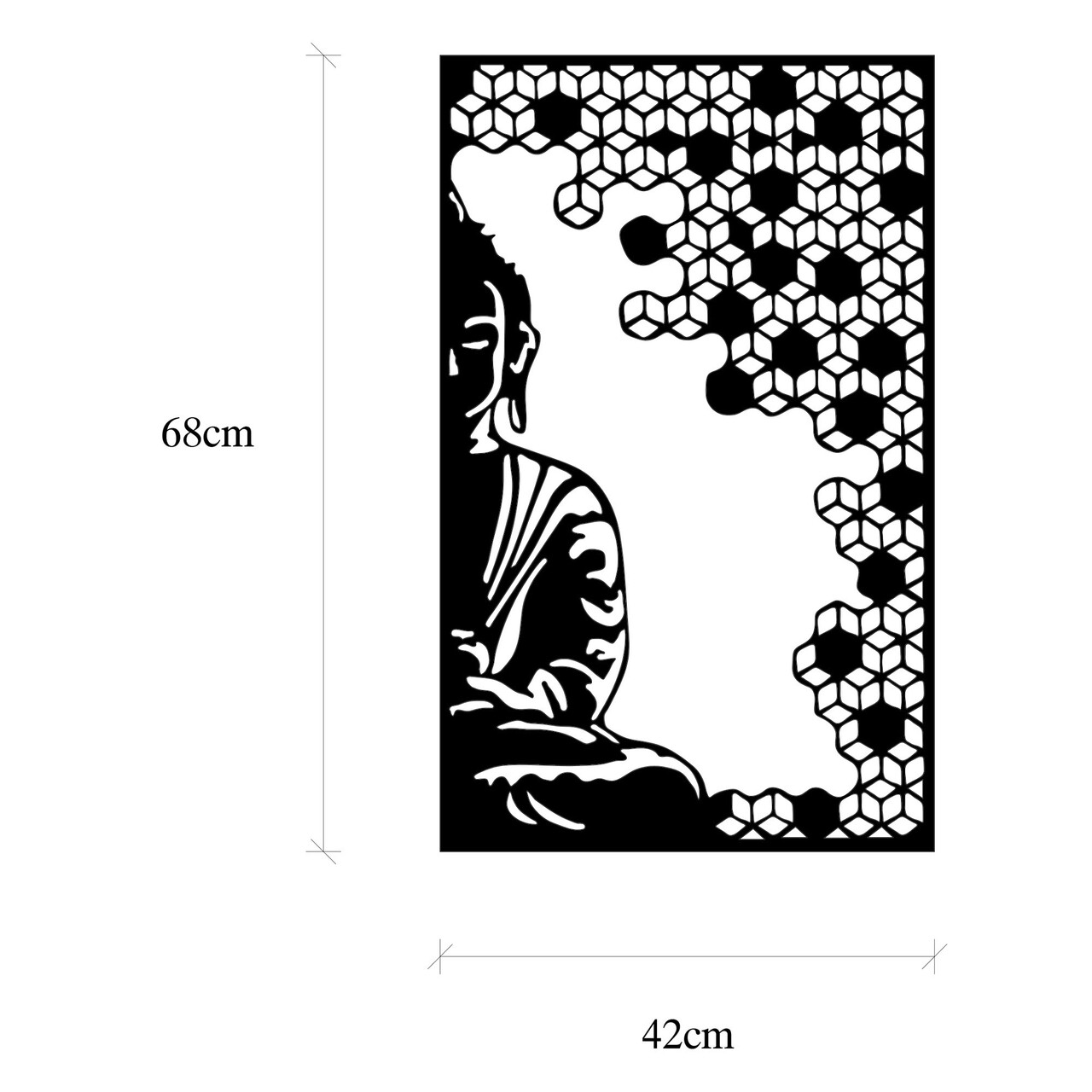Decoratiune de perete, Buddha And Peace, Metal, Dimensiune: 68 x 1,5 x 42 cm, Negru