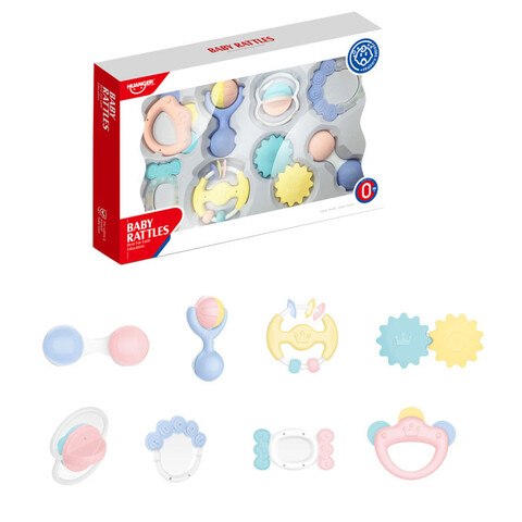 Set 8 jucarii pentru dentitie, Rattle Toys, HE0113, 0M+, silicon/plastic, multicolor