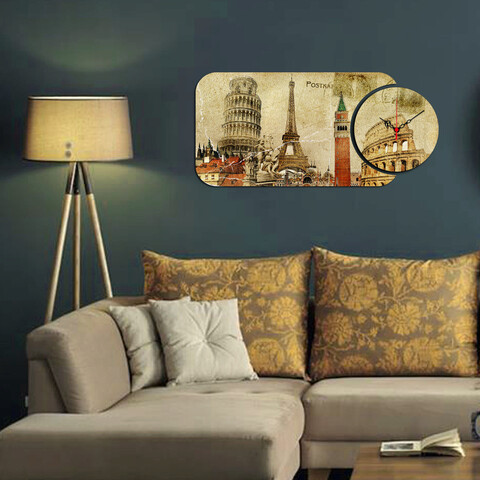 Set ceas si tablou decorativ, yms-52, mdf , dimensiune: 68 x 32 cm, multicolor