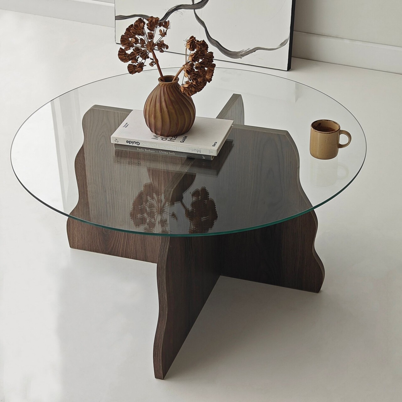 Masuta de cafea, Hanah Home, Butterfly, 75x40x75 cm, Nuc / Transparent - view 3