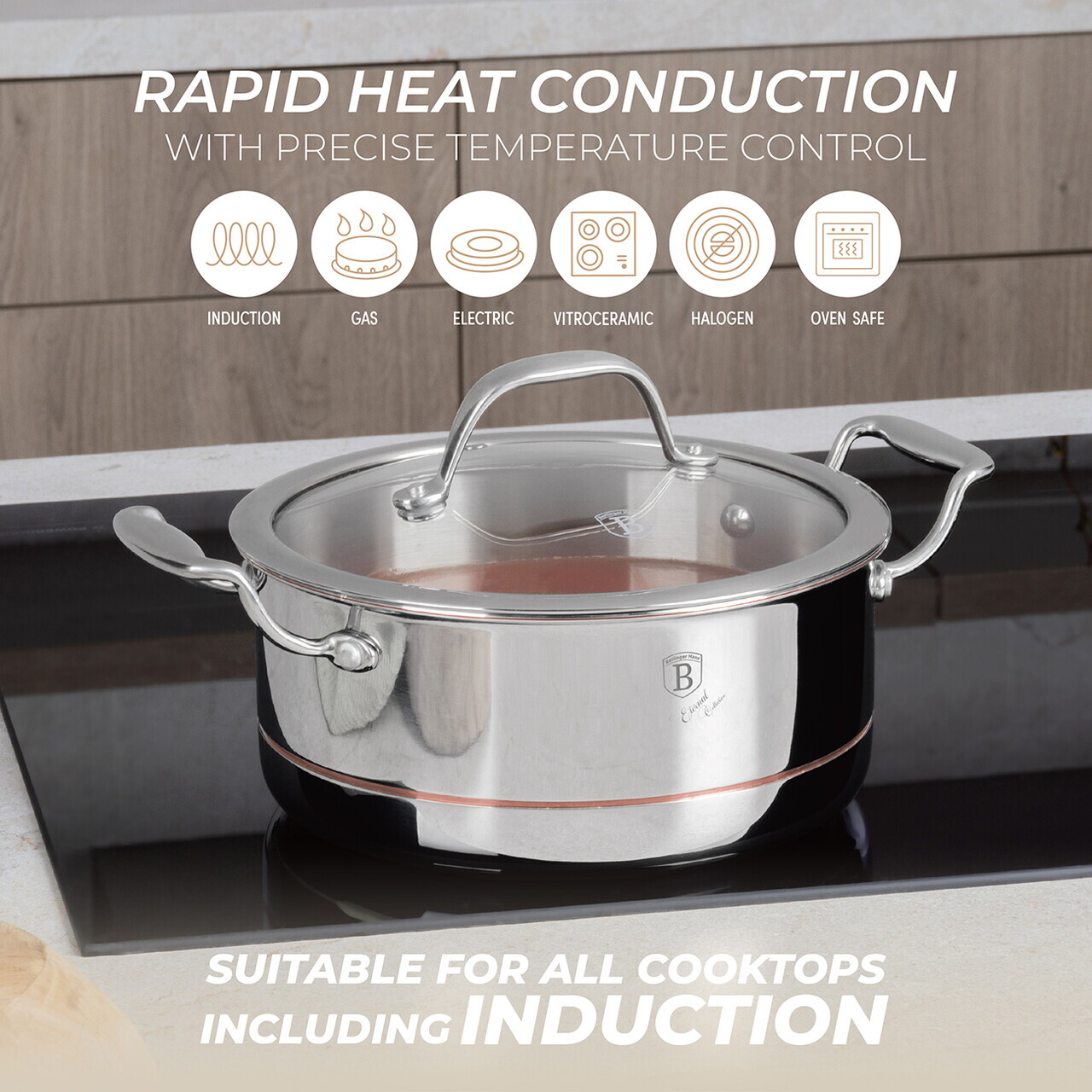 Oala cu capac Berlinger Haus, Copper Touch, 20 cm, inox/aluminiu, argintiu - imagine 10