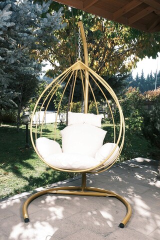 Leagan gradina/terasa, valovi, damla, 110x196x110 cm, metal, aur / crem