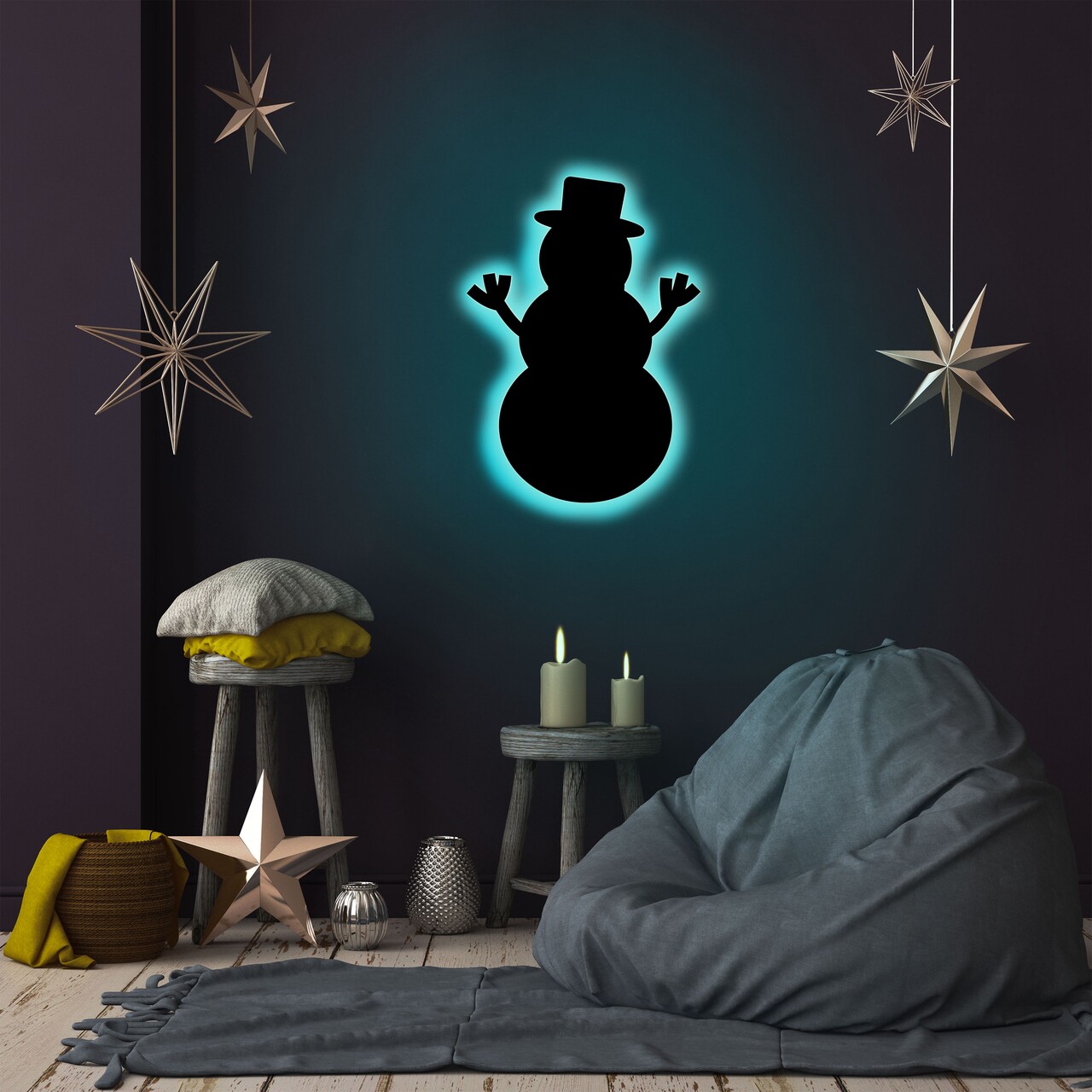 Lampa de perete Snowman 2, Neon Graph, 25x30 cm, albastru