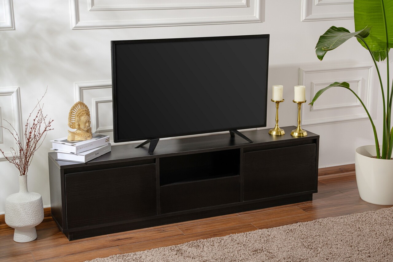 Comoda TV, Nordure, Vanguard, 160x42x29.5 cm, Negru din lemn