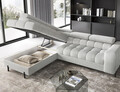 Coltar extensibil stanga 5 locuri ELTAP, LT-03ROY, Ferucce, 276x200x93 cm, lemn/poliester, gri deschis