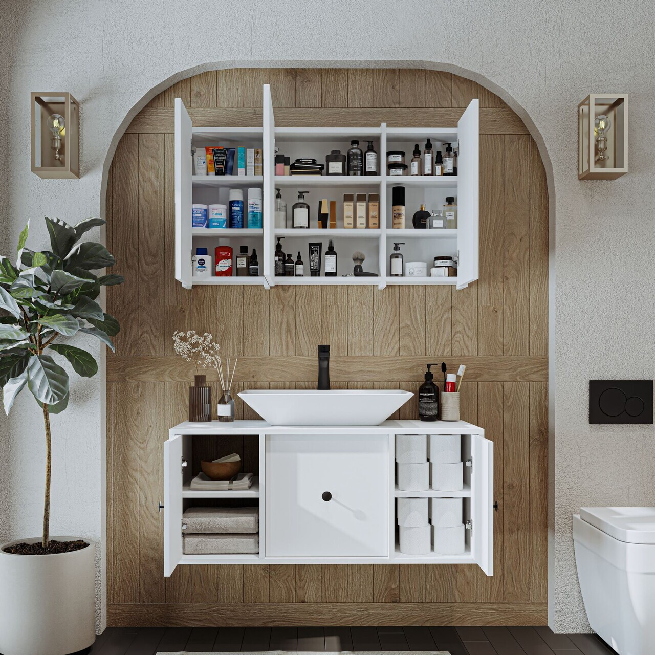 Set Dulap de Baie cu Chiuvetă și Oglindă (2 Piese), Hanah Home, 2548, MDF, Alb — imaginea 4