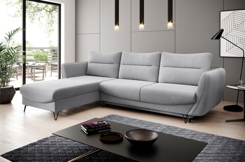 Coltar extensibil stanga 3 locuri ELTAP, LT-04SO, Silva, 276x201x100 cm, lemn/poliester, gri deschis