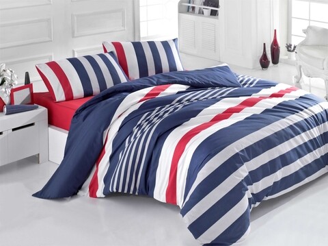 Lenjerie de pat dubla king size, victoria, stripe 121vct62287, 3 piese, bumbac ranforce, multicolor