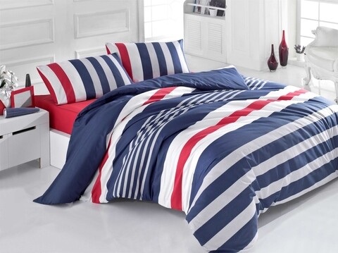 Lenjerie de pat dubla king size, Victoria, Stripe 121VCT62287, 3 piese, bumbac ranforce, multicolor